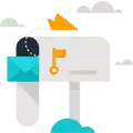 Mailbox icon with key and cloud, symbolizing secure cloud storage.