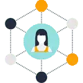Icon for a social network featuring a woman in the center, symbolizing inclusivity and diversity.